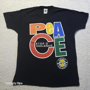 Cross Colours PEACE Stop-D Violence Graphic T-Shirt Black Large L Vintage